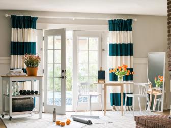 HGTV Spring House 2017: Striped Curtains Frame Home Gym French Doors