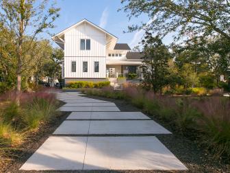 Contemporary Exterior With Concrete Paver Walkway, Grasses