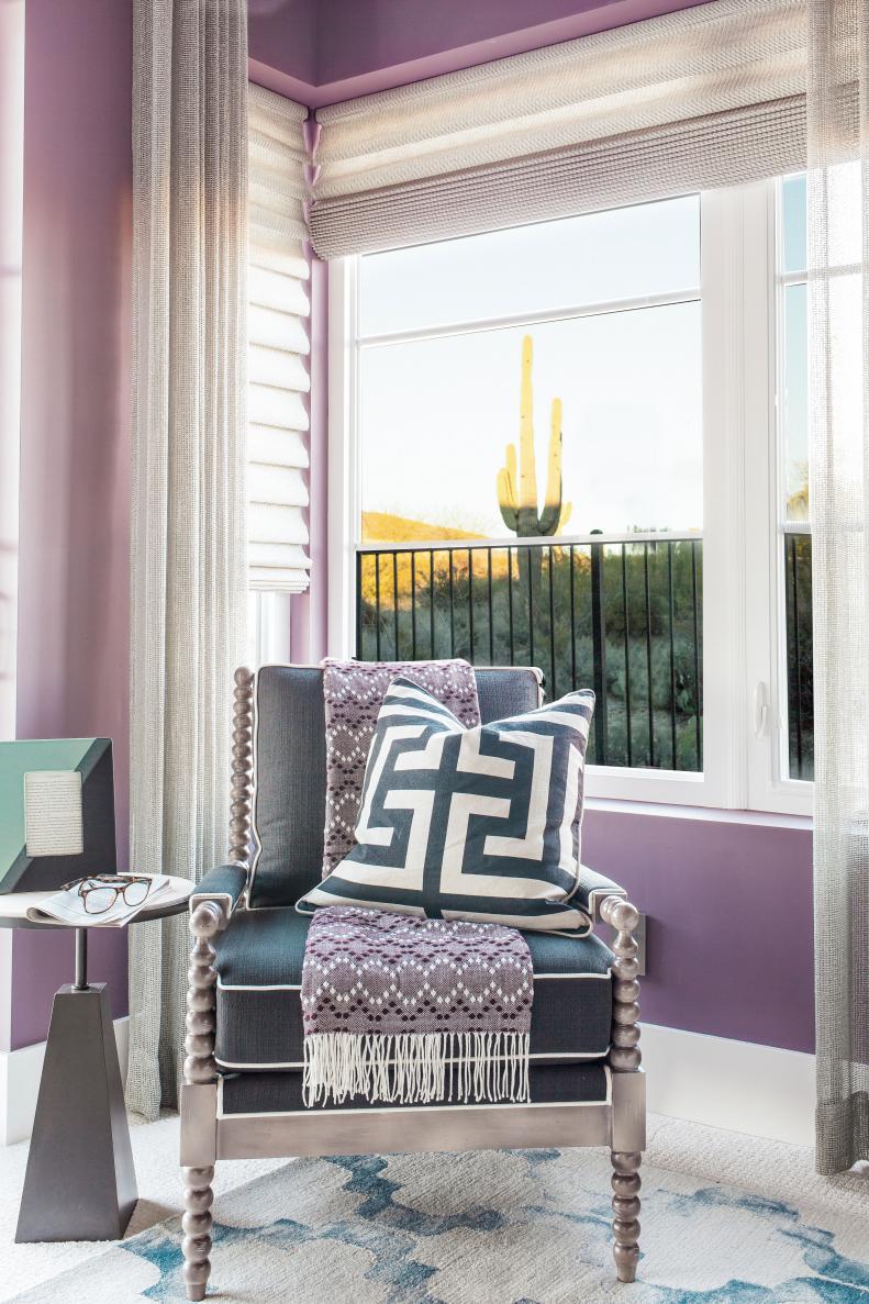 A spool-style accent chair provides seating in the terrace bedroom