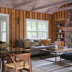 Rustic Farmhouse Living Room Features Modern Furnishings