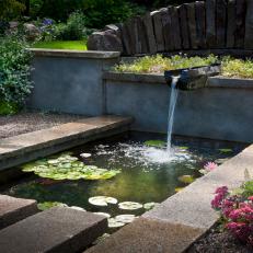 Soothing Waterfall into Asian-Inspired Pond