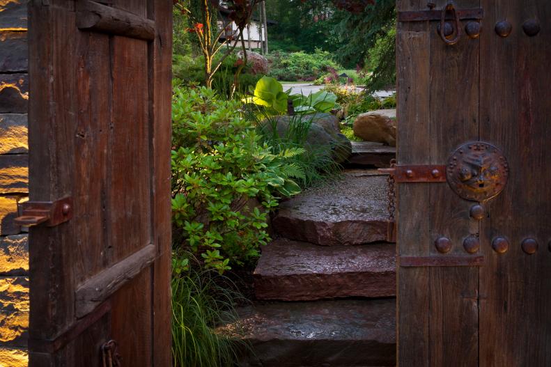 Wooden Gate and Stone Steps to Garden