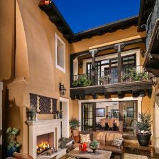 Southwestern Courtyard With Outdoor Fireplace