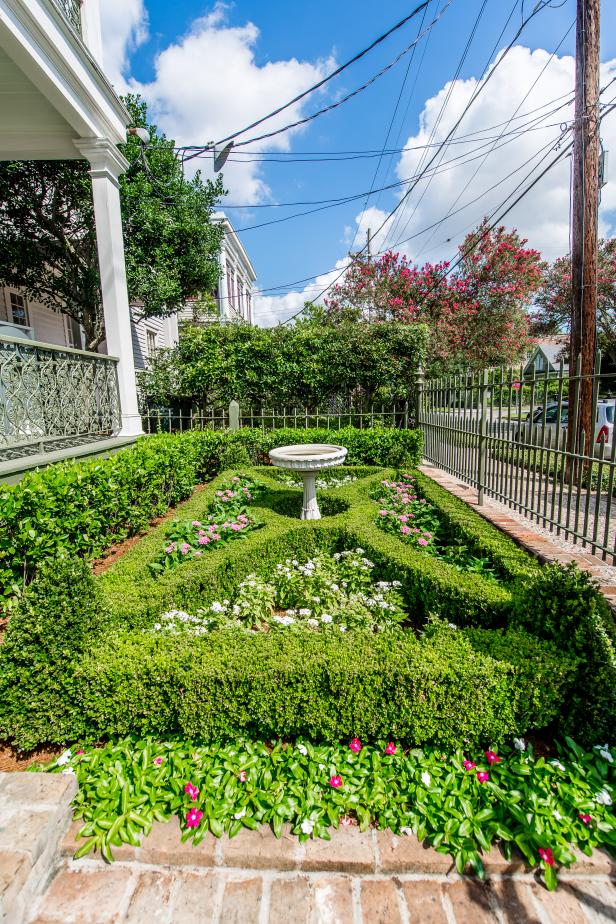 Front Yard With Boxwood Garden, Annuals