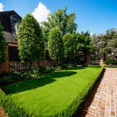 Courtyard Lined With Boxwoods
