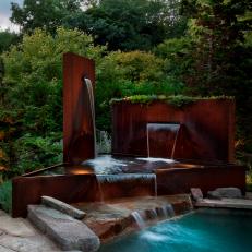 Corten Steel and Stone Water Feature