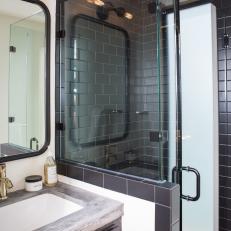 Contemporary Black Bathroom with Walk-in Shower 