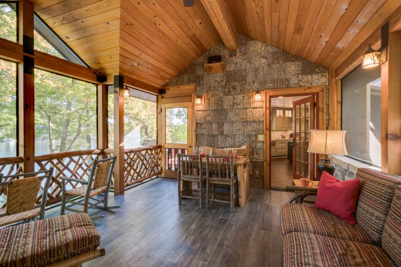 Rustic Screened-In Family Room Porch