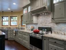 Country Kitchen With Distressed Green Cabinets