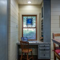 Kitchen With Blue Stained Desk