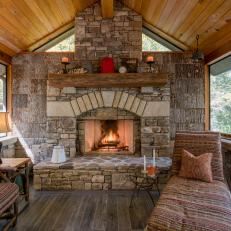 Stone Fireplace in Screened-In Porch
