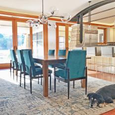 Midcentury Modern Dining Room With Dog