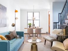 Midcentury Living Room and Blue Sofa