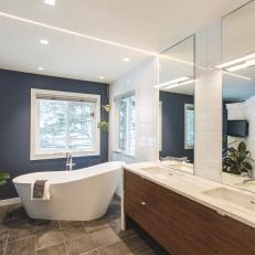 Contemporary Bathroom With Gray Accent Wall