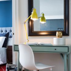 Blue Desk and Yellow Lamp