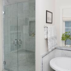 Remodeled Master Bathroom With Glass Enclosed Walk-In Shower
