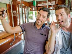 Drew and Jonathan Scott take a selfie down the St. Charles Avenue streetcar line, as seen on Brothers Take New Orleans.