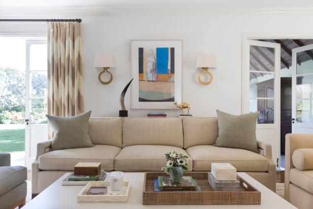 Neutral, Contemporary Living Room With Abstract Art