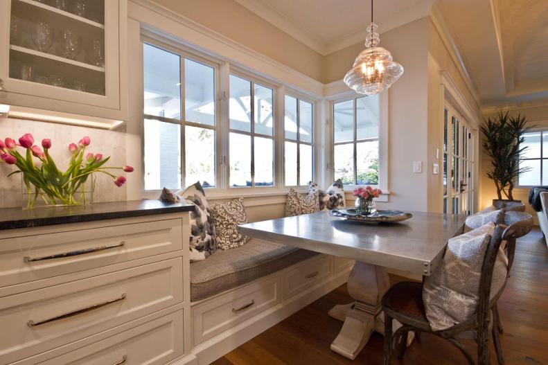 Transitional Dining Nook With Banquette Seating, White Cabinets