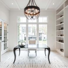 White Contemporary Home Office With French Doors