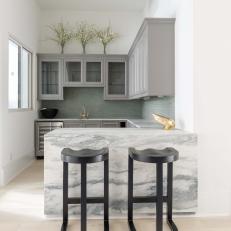 Gray Small Kitchen With Black Barstools