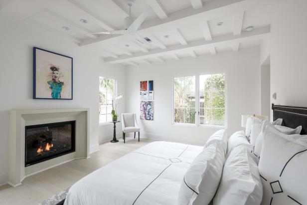 White Bedroom With Fireplace