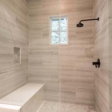 Walk-In Shower With Gray Tile