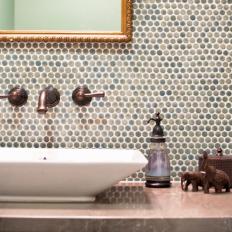Penny Round Tile Accent Wall in Powder Room