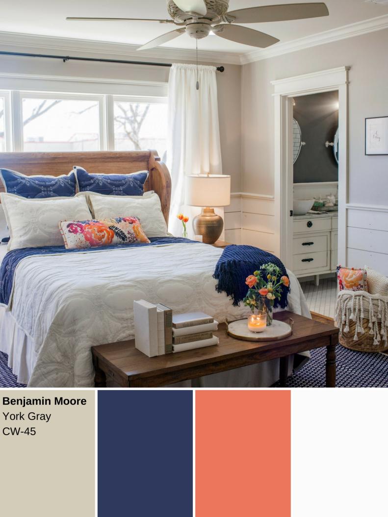 Soft and versatile, this pale gray is a great alternative to white and pairs well with brighter, more vibrant colors. Use it on your bedroom walls and mix in blue and pink accents to complete the space.