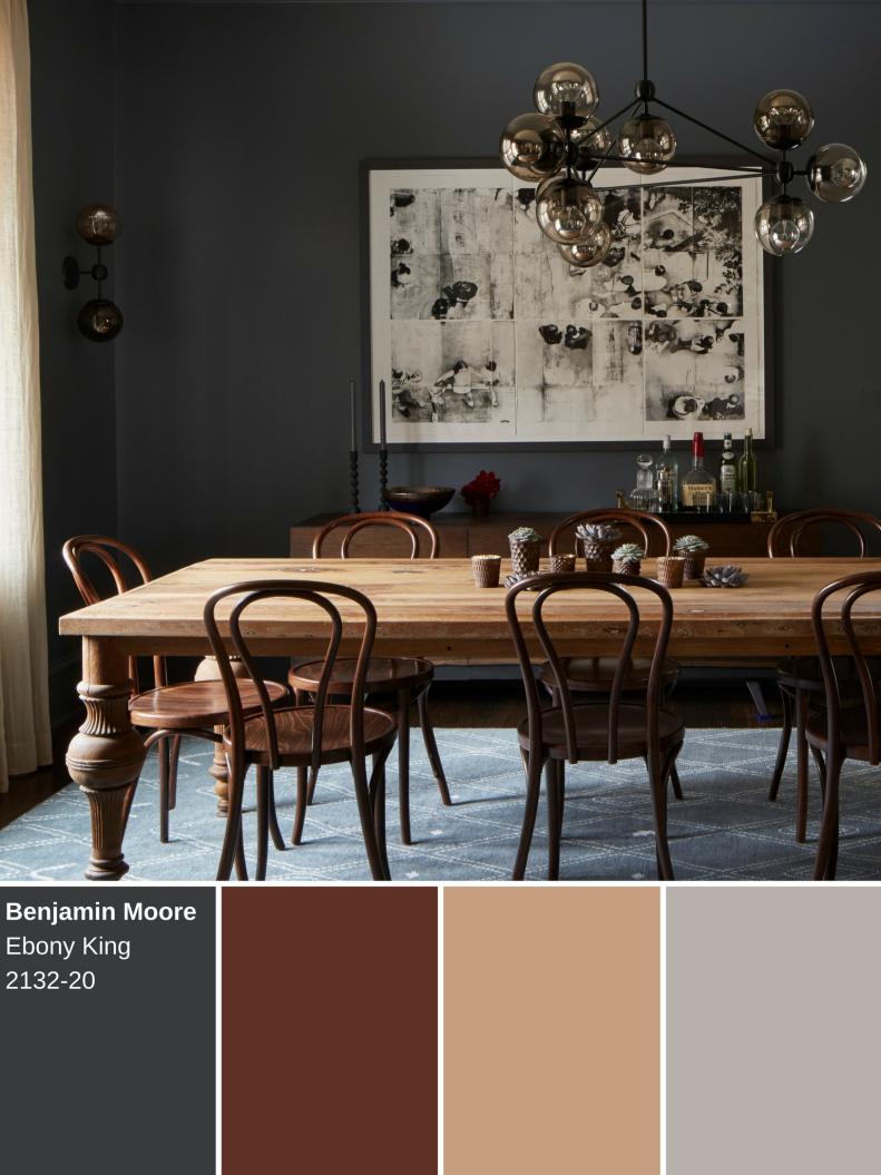Make a statement in your home with this dark gray hue. Sleek and modern, charcoal adds a moody ambiance that compliments a wide range of colors. Try it in your dining room with a light wood table with dark red and gray accents.