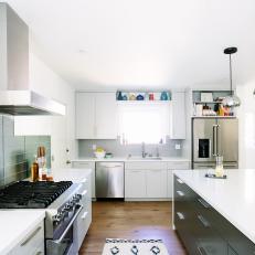 White Transitional Kitchen With Wood Floor