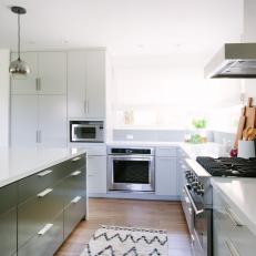 White Kitchen With Black and White Rug