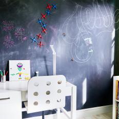 Contemporary Kids Room With Chalkboard Wall