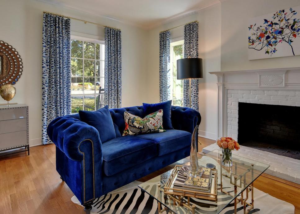 Eclectic Living Room With Blue Sofa HGTV