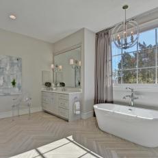 Gray Traditional Spa Bathroom With Curtains