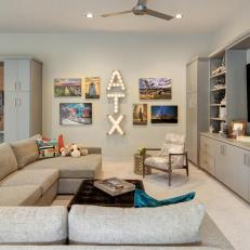 Gray Family Room With Marquee Letters