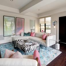 Multicolored Contemporary Living Room With Blue Rug