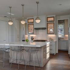 White Transitional Kitchen With Metal Barstools
