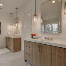 Gray and White Bathroom With Patterned Floor