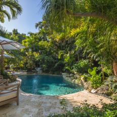 Relaxing Backyard With Pool and Palm Trees