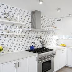Bright, Contemporary Kitchen With Geometric Backsplash