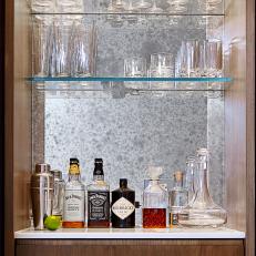 Contemporary Built-In Bar With Glass Shelving