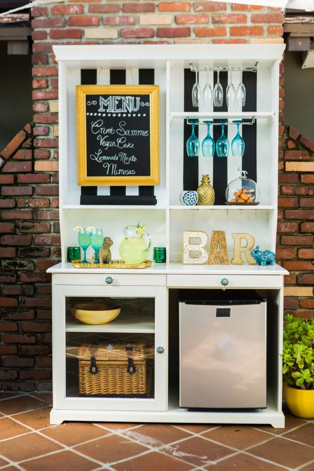 Upcycle A Hutch Into An Outdoor Bar And, Bar Hutch Cabinet With Fridge