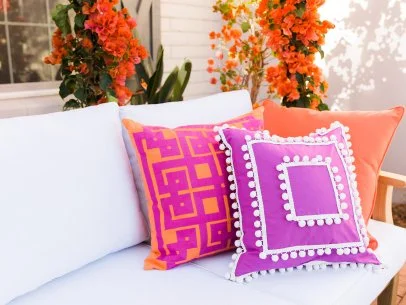 Pom pom outdoor pillows deals