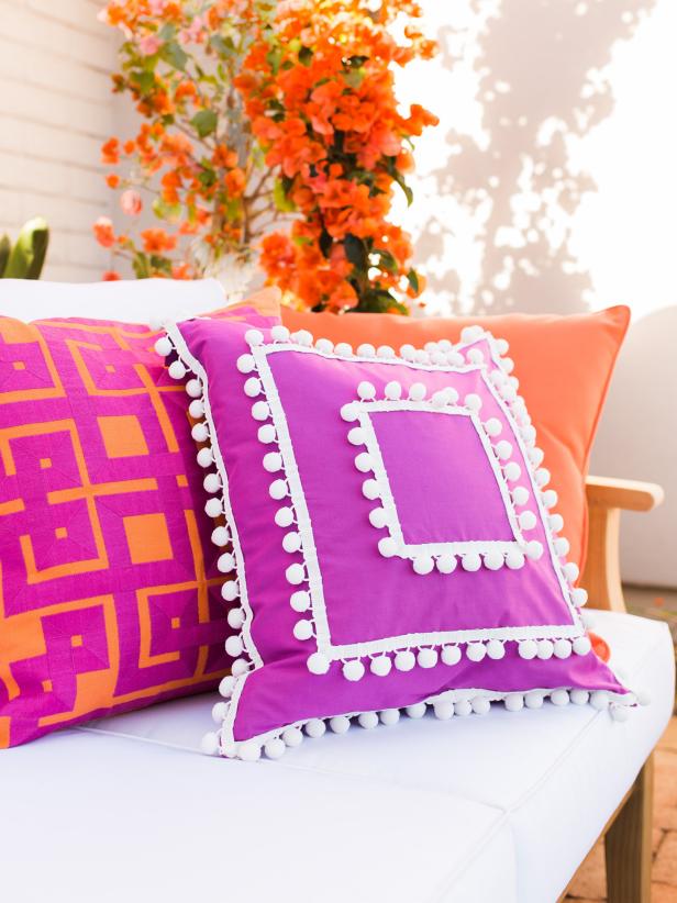 Transform an old, faded pillow into a chic outdoor accessory with this easy no sew project!