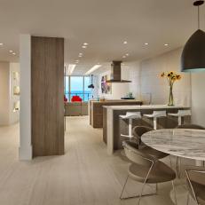 Neutral Modern Open Plan Kitchen and Marble Table
