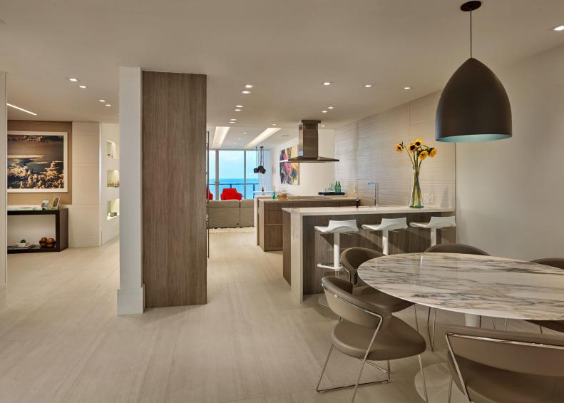 Open Plan Kitchen and Marble Table