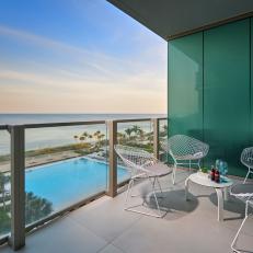 Oceanfront Balcony With Blue Wall Panels