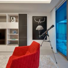White Modern Living Room With Telescope