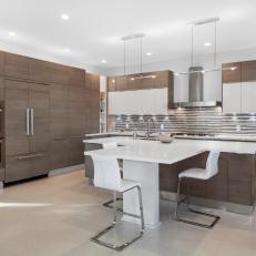 Neutral Modern Eat-In Kitchen With White Chairs